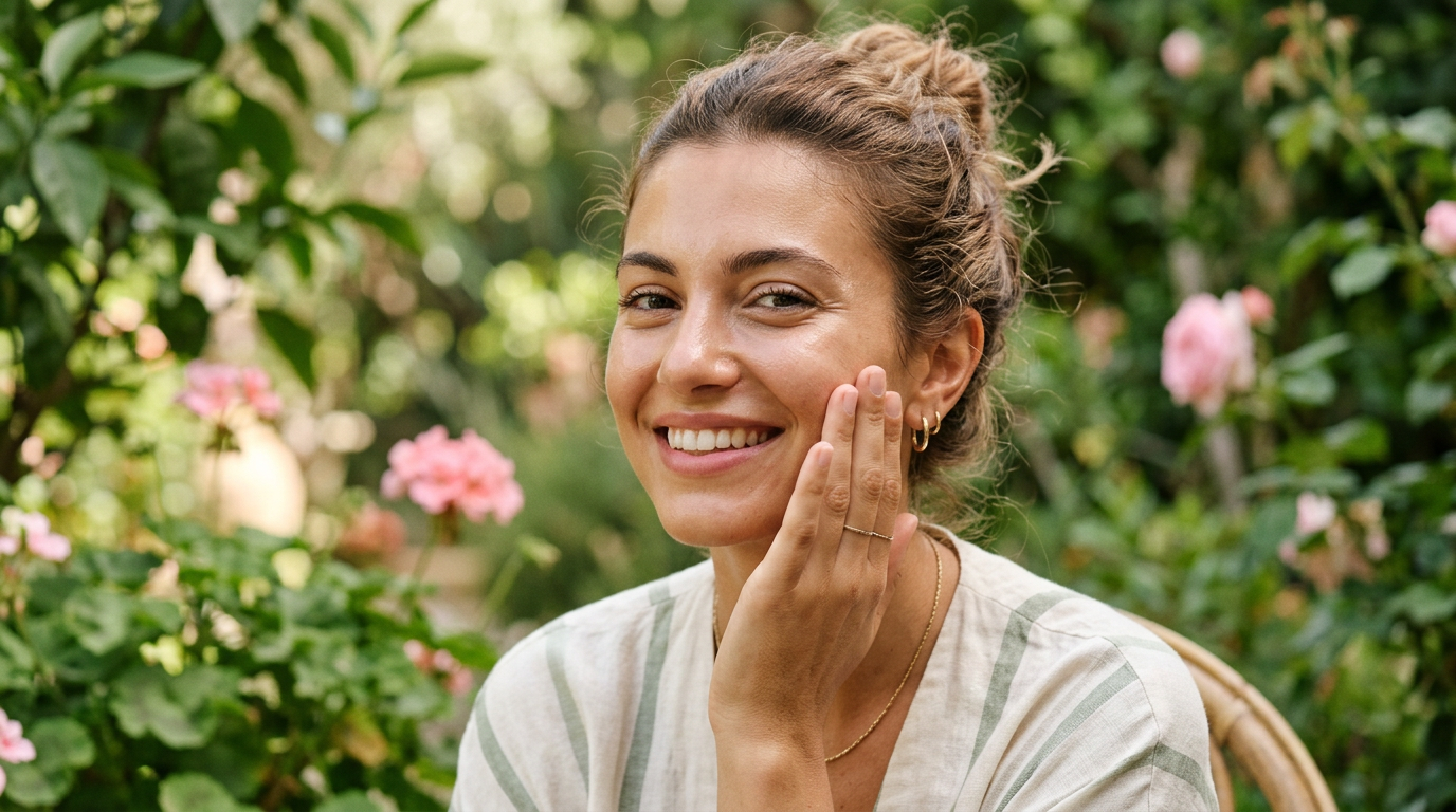 Donna sorridente con pelle luminosa